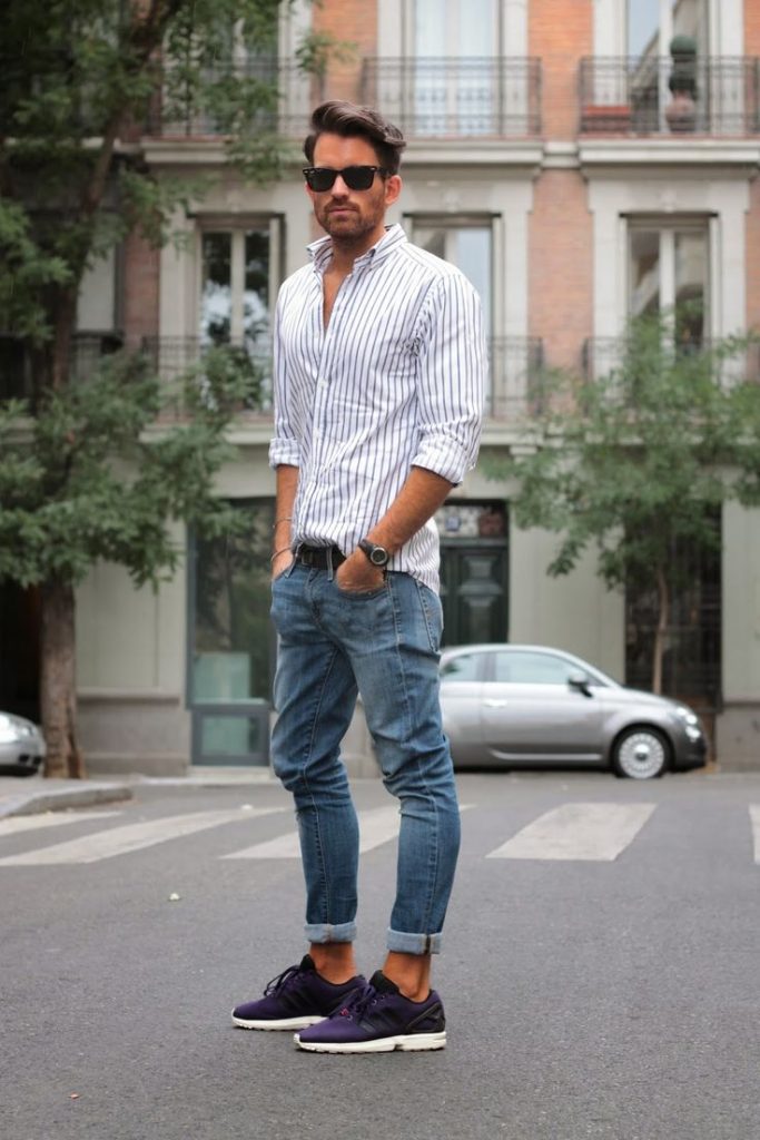 combination of shoes and jeans