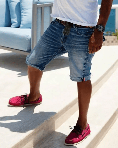 shoes under denim shorts for men