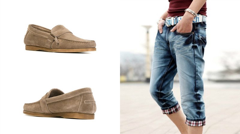 shoes and denim shorts for men