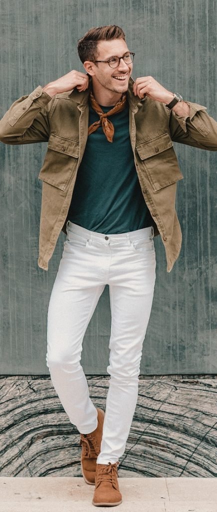 Shoes under white or light jeans for men with glasses